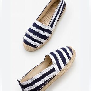Boden Canvas Stripes Espadrille Flats Navy Blue White Made in Spain Size 9.5